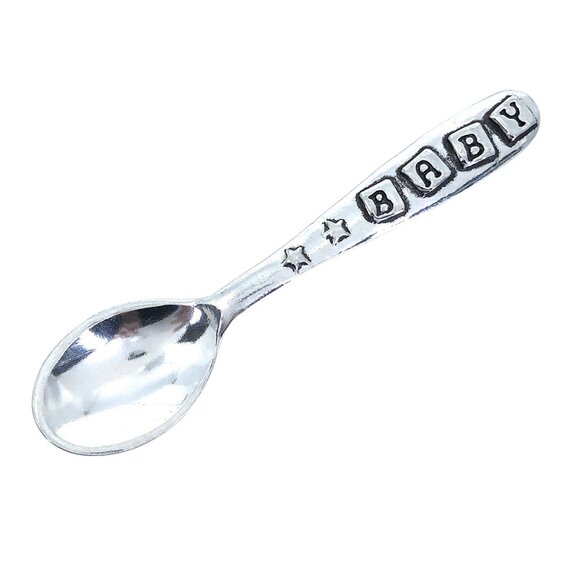Handmade Pewter Block Baby Spoon Gift Shower First Birthday - Picture 1 of 3